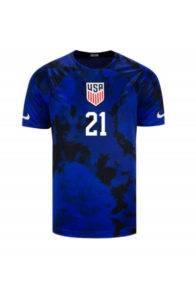 Yhdysvallat Timothy Weah #21 Jalkapallovaatteet Vieraspaita MM-kisat 2022 Lyhythihainen